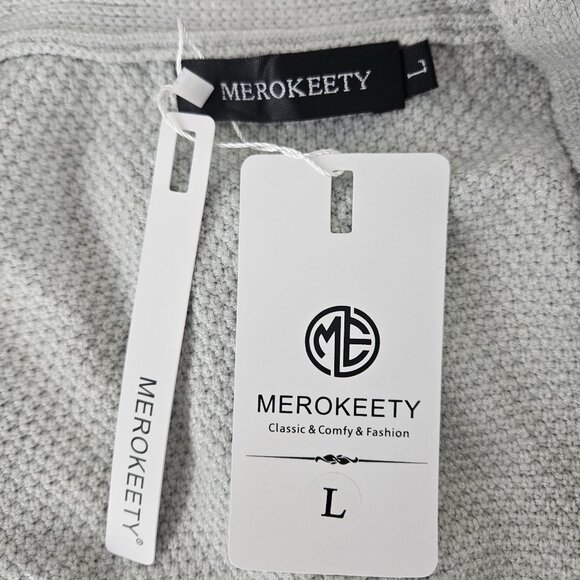 Merokeety Womens Large Long Sleeve Light Grey Knit Cardigan Sweater Pockets - Picture 11 of 14